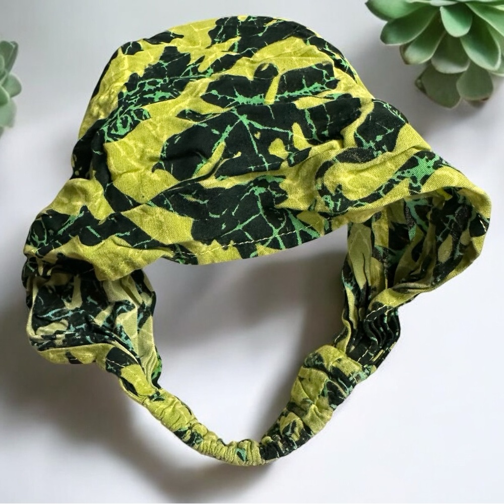 Peaceful people hair elastic bandana headband lime green tropical leaf L/XL